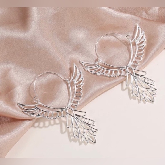 “Thunderbird” Phoenix Silver Guardian Angel Festival Native American Wing Hoops - Picture 4 of 11